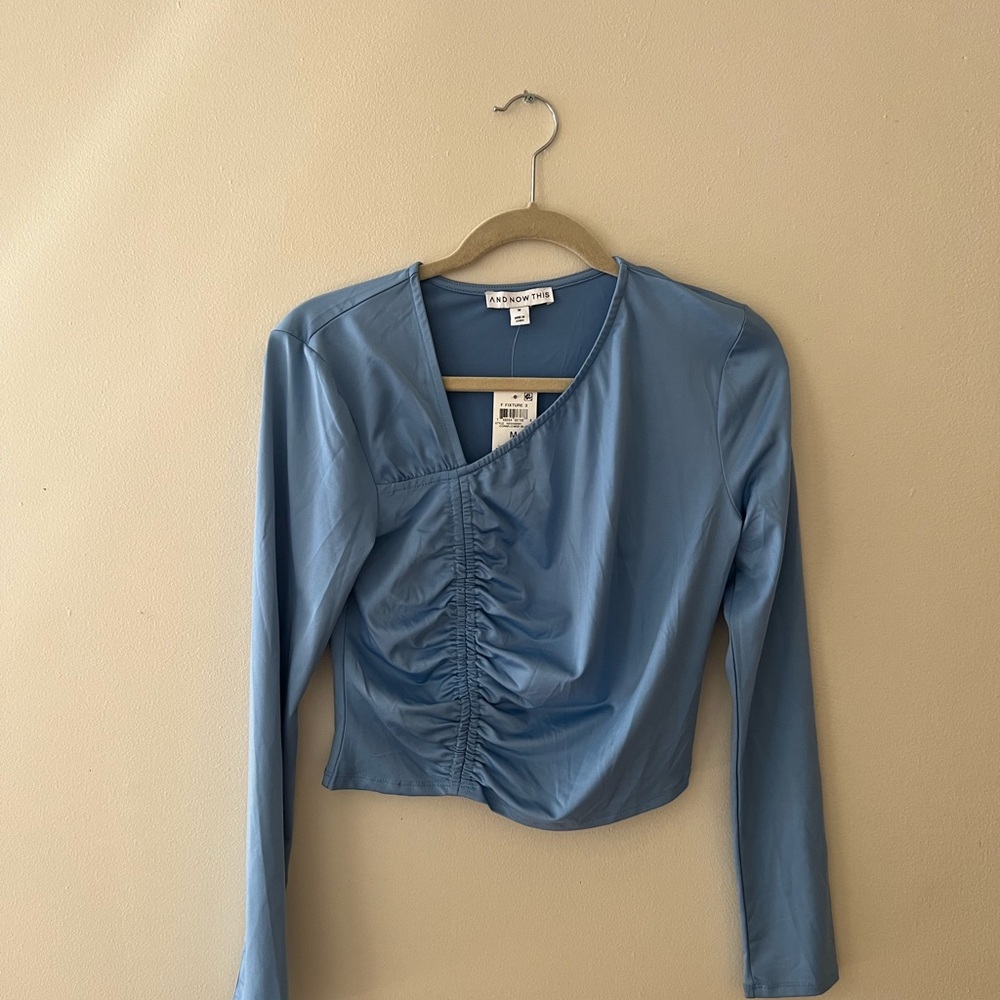 Stylish Ruched Long Sleeve Blouse in Sky Blue